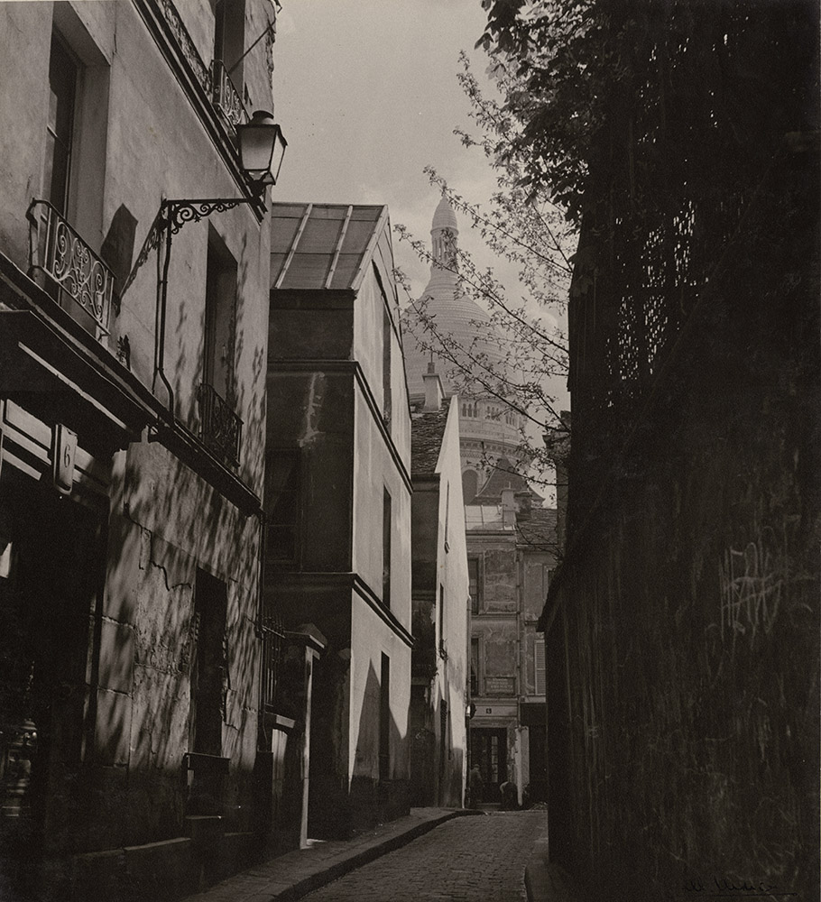 Albert Monier - Montmartre Area Street in Paris with Sacre-Coeur in the Background