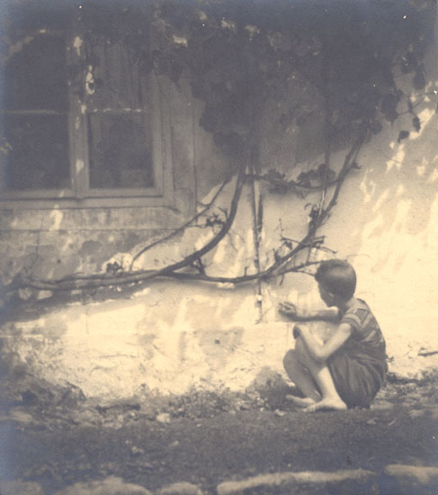 Arnost Pikart - Boy Looks at an Espalier Pruned Trellis of Vines