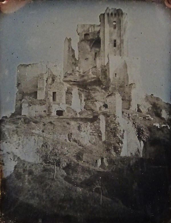 A number of important daguerreotypes are listed in the auction, including this ¼-plate of "Ruines de Lavardin" attributed to Albert Stapfer. This daguerreotype may be the first example of government-encouraged documentary photography.